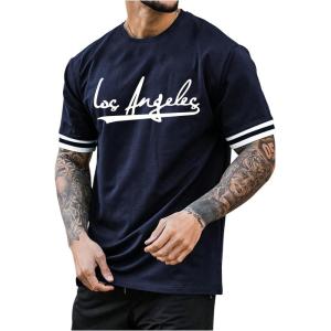 imageMilumia Mens Letter Graphic Short Sleeve Shirts Crew Neck Casual Tee Shirt TopsDeep Blue