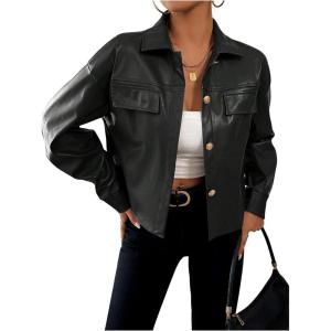 imageMilumia Womens Pu Leather Long Sleeve Jacket Button Front Motorcycle CoatsBlack