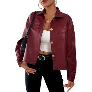 imageMilumia Womens Pu Leather Long Sleeve Jacket Button Front Motorcycle CoatsBurgundy Red