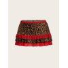 imageMilumia Women Leopard Print Low Rise Mini Skirt Y2k Contrast Mesh Layered SkirtsBrown and Red