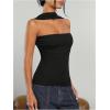 imageMilumia Women Ruched Strapless Halter Tube Top Open Back Slim Fit Bandeau ShirtsBlack