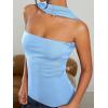 imageMilumia Women Ruched Strapless Halter Tube Top Open Back Slim Fit Bandeau ShirtsBlue