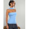 imageMilumia Women Ruched Strapless Halter Tube Top Open Back Slim Fit Bandeau ShirtsBlue