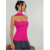 imageMilumia Women Ruched Strapless Halter Tube Top Open Back Slim Fit Bandeau ShirtsHot Pink