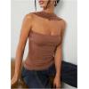 imageMilumia Women Ruched Strapless Halter Tube Top Open Back Slim Fit Bandeau ShirtsSolid Brown