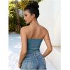 imageMilumia Women Strapless Twist Front Textured Lettuce Trim Slit Hem Crop Tube TopBlue