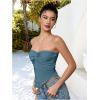 imageMilumia Women Strapless Twist Front Textured Lettuce Trim Slit Hem Crop Tube TopBlue