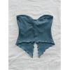 imageMilumia Women Strapless Twist Front Textured Lettuce Trim Slit Hem Crop Tube TopBlue