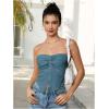imageMilumia Women Strapless Twist Front Textured Lettuce Trim Slit Hem Crop Tube TopBlue