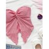 imageMilumia Women Strapless Twist Front Textured Lettuce Trim Slit Hem Crop Tube TopDusty Pink