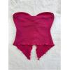 imageMilumia Women Strapless Twist Front Textured Lettuce Trim Slit Hem Crop Tube TopHot Pink