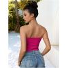 imageMilumia Women Strapless Twist Front Textured Lettuce Trim Slit Hem Crop Tube TopHot Pink