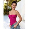 imageMilumia Women Strapless Twist Front Textured Lettuce Trim Slit Hem Crop Tube TopHot Pink