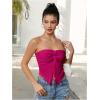 imageMilumia Women Strapless Twist Front Textured Lettuce Trim Slit Hem Crop Tube TopHot Pink