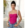 imageMilumia Women Strapless Twist Front Textured Lettuce Trim Slit Hem Crop Tube TopHot Pink