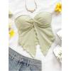 imageMilumia Women Strapless Twist Front Textured Lettuce Trim Slit Hem Crop Tube TopLight Green