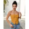 imageMilumia Women Strapless Twist Front Textured Lettuce Trim Slit Hem Crop Tube TopOrange