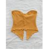 imageMilumia Women Strapless Twist Front Textured Lettuce Trim Slit Hem Crop Tube TopOrange