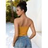 imageMilumia Women Strapless Twist Front Textured Lettuce Trim Slit Hem Crop Tube TopOrange
