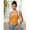 imageMilumia Women Strapless Twist Front Textured Lettuce Trim Slit Hem Crop Tube TopOrange