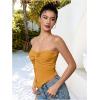 imageMilumia Women Strapless Twist Front Textured Lettuce Trim Slit Hem Crop Tube TopOrange