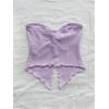 imageMilumia Women Strapless Twist Front Textured Lettuce Trim Slit Hem Crop Tube TopPurple