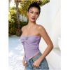 imageMilumia Women Strapless Twist Front Textured Lettuce Trim Slit Hem Crop Tube TopPurple