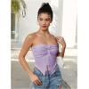 imageMilumia Women Strapless Twist Front Textured Lettuce Trim Slit Hem Crop Tube TopPurple