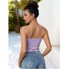 imageMilumia Women Strapless Twist Front Textured Lettuce Trim Slit Hem Crop Tube TopPurple