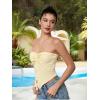 imageMilumia Women Strapless Twist Front Textured Lettuce Trim Slit Hem Crop Tube TopYellow