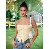 imageMilumia Women Strapless Twist Front Textured Lettuce Trim Slit Hem Crop Tube TopYellow