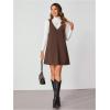 imageMilumia Women V Neck Corduroy Overall Dress 2025 Fall Mini Pinafore Jumper DressChocolate Brown