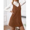 imageMilumia Women V Neck Corduroy Overall Dress 2025 Fall Mini Pinafore Jumper DressCoffee