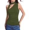 imageMilumia Women Y2K Going Out Club Rave Halter Scarf Top Shirt Ruched Sleeveless Off One Shouler Tank TopArmy Green
