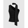 imageMilumia Women Y2K Going Out Club Rave Halter Scarf Top Shirt Ruched Sleeveless Off One Shouler Tank TopBlack