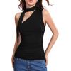 imageMilumia Women Y2K Going Out Club Rave Halter Scarf Top Shirt Ruched Sleeveless Off One Shouler Tank TopBlack