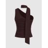 imageMilumia Women Y2K Going Out Club Rave Halter Scarf Top Shirt Ruched Sleeveless Off One Shouler Tank TopBrown