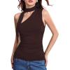 imageMilumia Women Y2K Going Out Club Rave Halter Scarf Top Shirt Ruched Sleeveless Off One Shouler Tank TopBrown