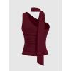 imageMilumia Women Y2K Going Out Club Rave Halter Scarf Top Shirt Ruched Sleeveless Off One Shouler Tank TopDark Red