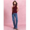 imageMilumia Women Y2K Going Out Club Rave Halter Scarf Top Shirt Ruched Sleeveless Off One Shouler Tank TopDark Red