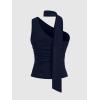 imageMilumia Women Y2K Going Out Club Rave Halter Scarf Top Shirt Ruched Sleeveless Off One Shouler Tank TopDeep Blue