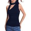 imageMilumia Women Y2K Going Out Club Rave Halter Scarf Top Shirt Ruched Sleeveless Off One Shouler Tank TopDeep Blue