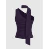 imageMilumia Women Y2K Going Out Club Rave Halter Scarf Top Shirt Ruched Sleeveless Off One Shouler Tank TopPurple