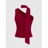 imageMilumia Women Y2K Going Out Club Rave Halter Scarf Top Shirt Ruched Sleeveless Off One Shouler Tank TopRed