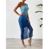 imageMilumia Womens Bodycon Sleeveless Midi Dress Ombre Ruched Mesh One Shoulder DressesBlue