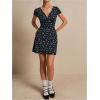 imageMilumia Womens Boho Disty Floral Mini Dress Deep V Neck Short Sleeve A Line Short DressDark Blue