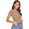 imageMilumia Womens Casual Multi Striped Ribbed Short Sleeve Solid Tee Knit TopMulticolor Green and Yellow