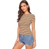 imageMilumia Womens Casual Multi Striped Ribbed Short Sleeve Solid Tee Knit TopMulticolor Green and Yellow