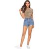 imageMilumia Womens Casual Multi Striped Ribbed Short Sleeve Solid Tee Knit TopMulticolor Green and Yellow