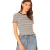 imageMilumia Womens Casual Multi Striped Ribbed Short Sleeve Solid Tee Knit TopMulticolor Pink and Black